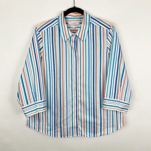 Foxcroft Appleseeds Shaped Wrinkle Free Striped Button Down Shirt Womens 16P